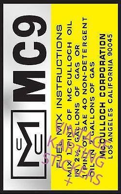 Vintage go kart, mcculloch engine id, mc9, sticker, decal, reproduction