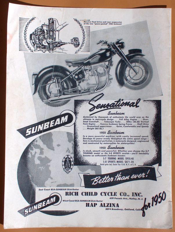 Lg300   1950 sunbeam motorcycles s-7 and s-8 single page ad!