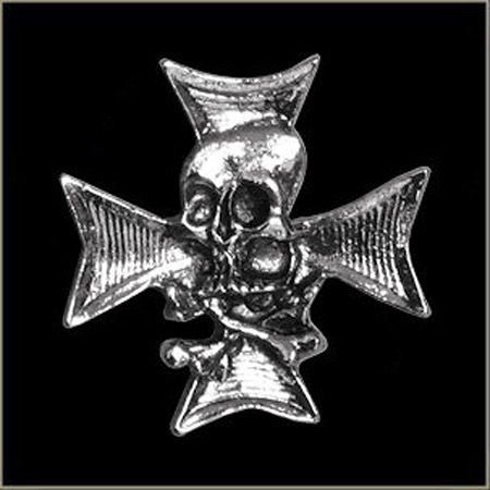 Skull crossbones polished biker 1 3/4 inch cross  pin