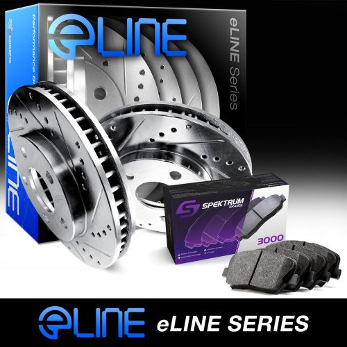 Front eline drilled slotted brake rotors &amp; ceramic brake pads fec.65144.02