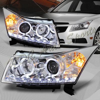 2011-2012 chevy cruze chrome housing led drl dual halo projector headlight lamps