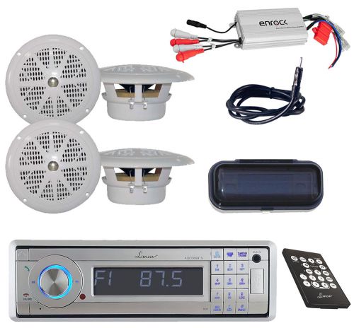 Marine silver cd mp3 am/fm player w/ antenna,800w amp,cover+ 4x 4&#034; boat speakers