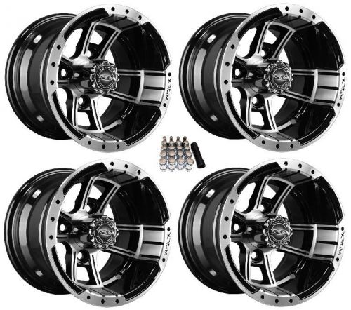 Madjax 10&#034; apex machined/black golf cart wheels/rims (3+4)  yamaha