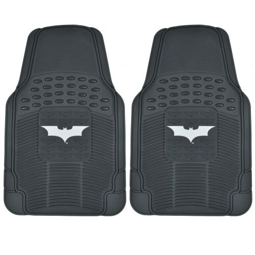 Batman silver logo mats gift set heavy duty rubber hero on black 2pc front pair