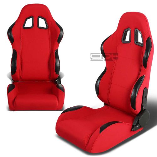 X2 pair full reclinable left+right red cloth black trim sport bucket racing seat