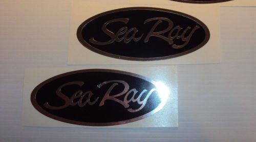 2 sea ray chrome &amp; black boat decals  marine vinyl set 12 x 5 inch