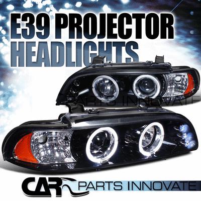 Glossy piano black bmw 01-03 e39 528i 530i tinted led projector headlights