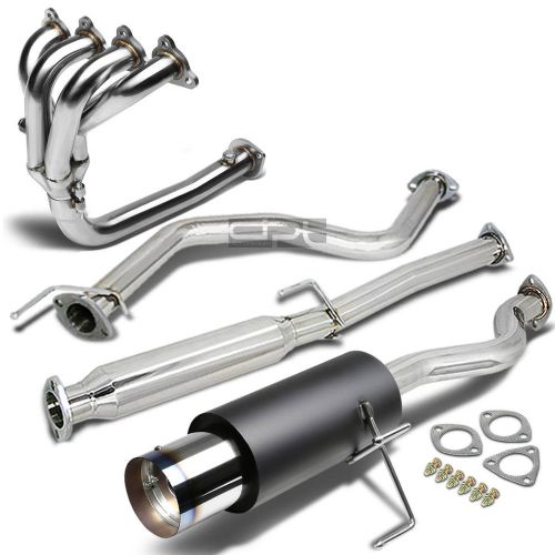 For civic ej 4.5&#034;burnt tip black muffler stainless catback+4-1 header exhaust