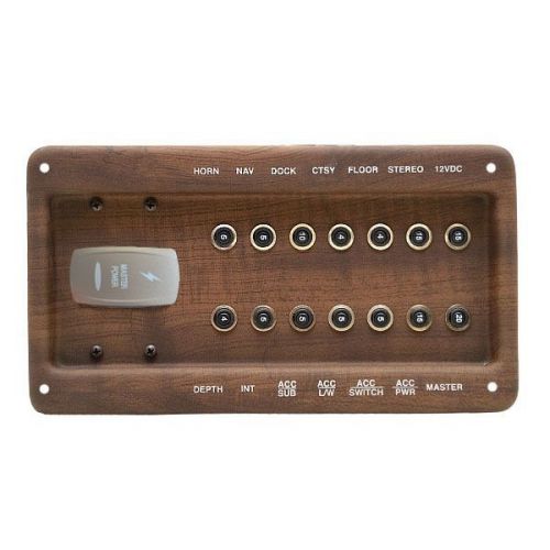 Custom brown 9 1/4 plastic woodgrain 14 switch boat breaker panel