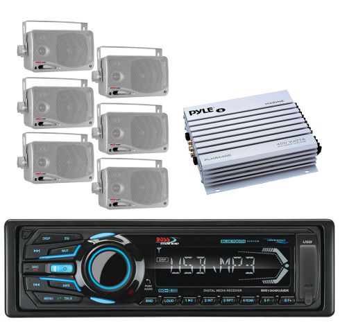 Marine boss am fm ipod bluetooth usb radio,400w amplifier 6 silver box speakers