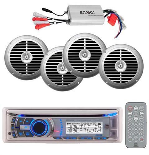 New amb600w detachable face marine radio receiver w/800w amp +4 silver speakers