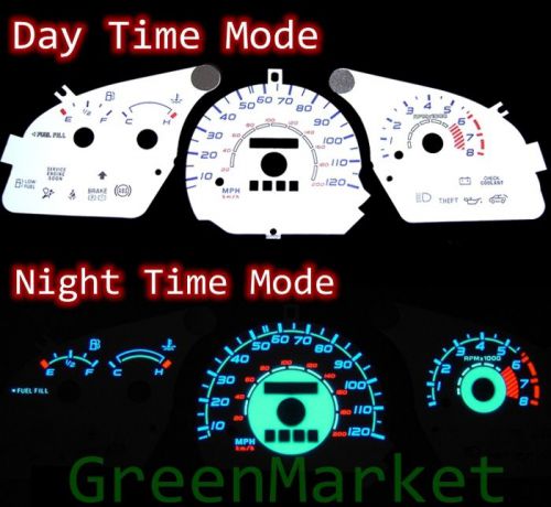 97-02 escort w/ tach white face blue indiglo glow gauges