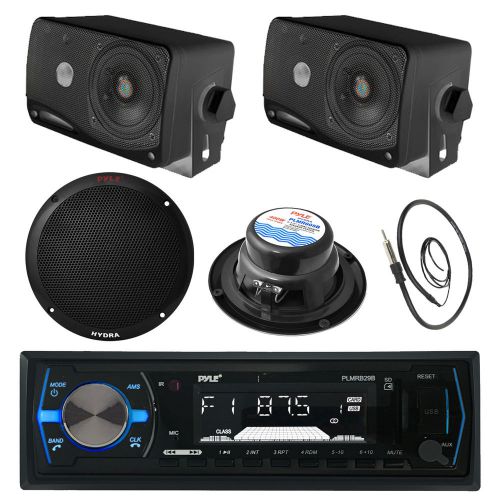 Pyle black 6.5&#034; speakers, plmrb29b bluetooth usb radio, antenna,  3.5&#034; speakers