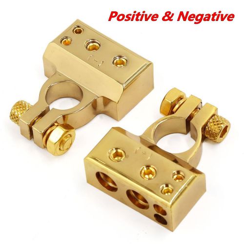 2pc vehicle golden plated positive &amp; negative battery terminals clamps connector
