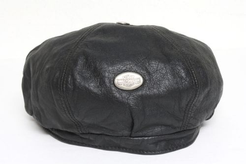 Harley davidson leather brimless hat ivy cap beret be bop unisex small vtg usa