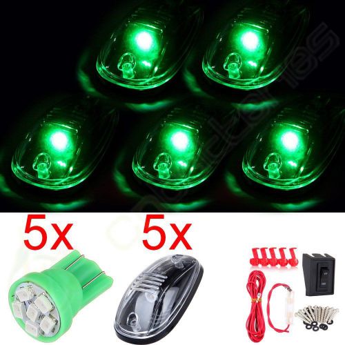 5x green 3020 led roof cab marker running light clear lens lamp + wiring kit set