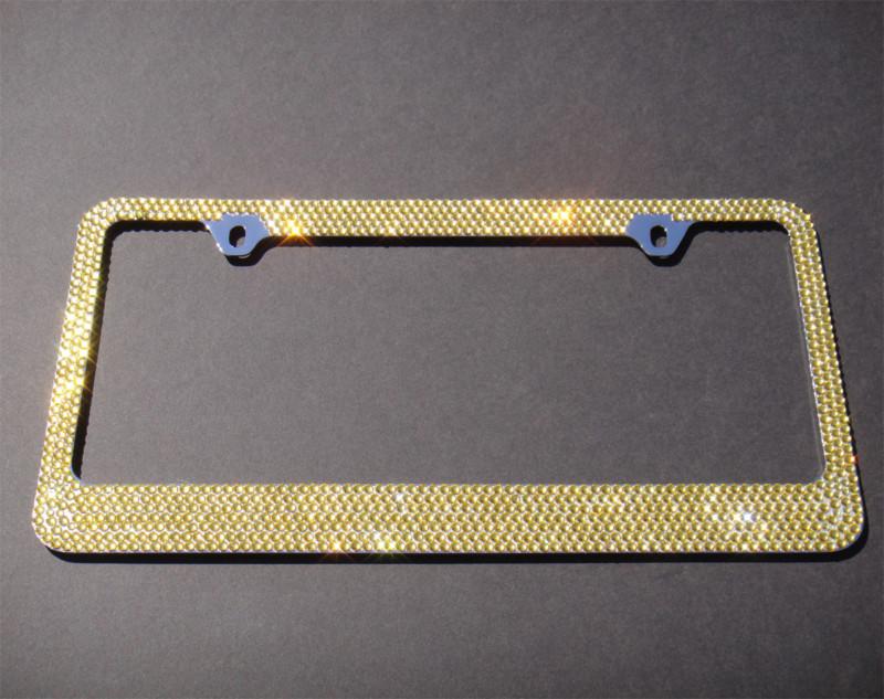 Popular 7 rows yellow crystal license plate frame+cap/a