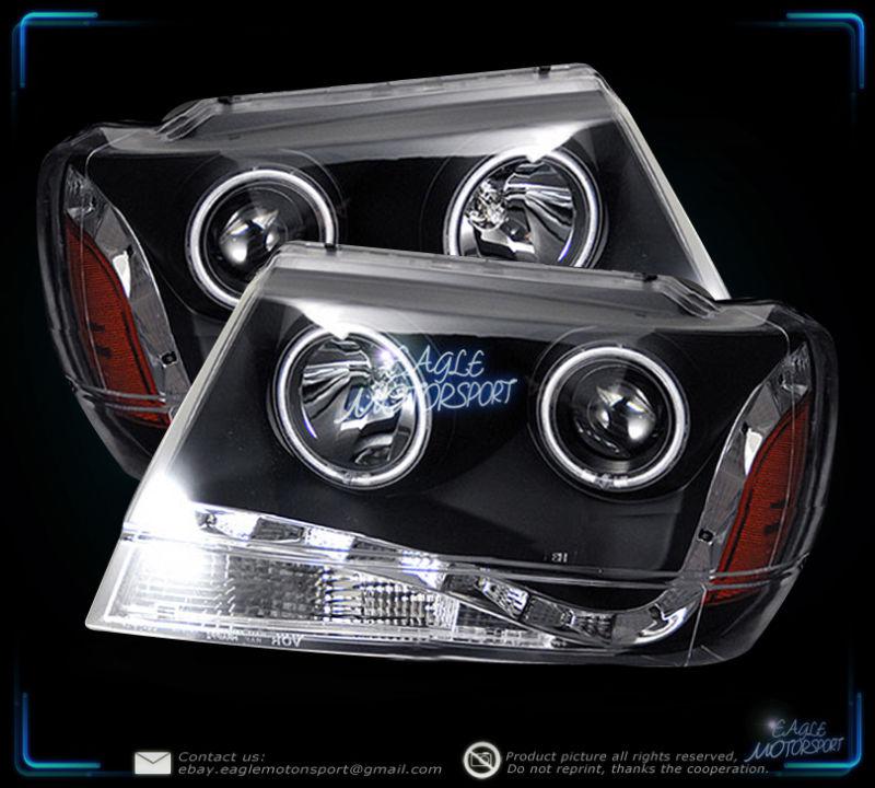 1999-2004 jeep grand cherokee black halo r8 led strip projector headlights lamps