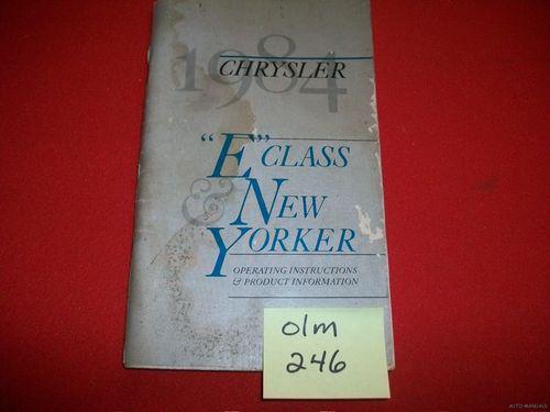 1984 chrysler original factory owner's manual "e" class new yorker models