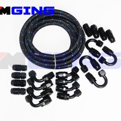 An6 -6 steel nylon braided oil fuel line hose + end fitting adaptor kit 16.4feet