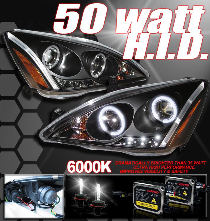 03-07 honda accord halo projector headlight+50w hid blk