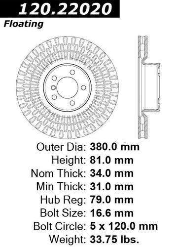 Centric 120.22020 front brake rotor/disc-premium rotor