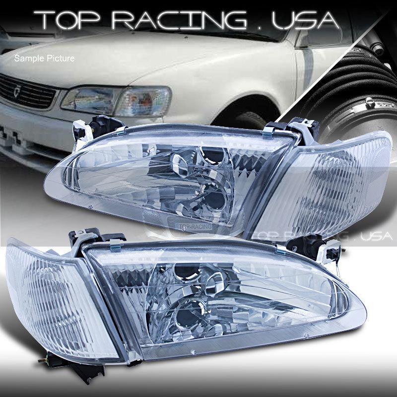 98-00 toyota corolla crystal style chrome headlights set w/ clear reflector