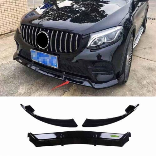 Fit for mercedes-benz glc 2016-2019 black abs front bumper lip chin spoiler 3pcs