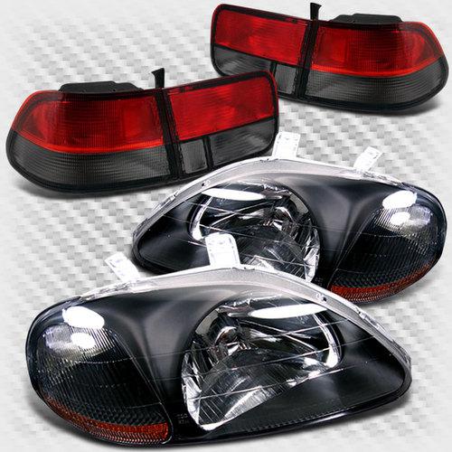 96-98 honda civic 2 door black headlights+tail lights lamp pair head light set