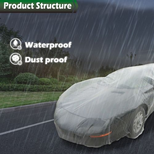 5* clear plastic temporary universal disposable car cover rain dust garage cover