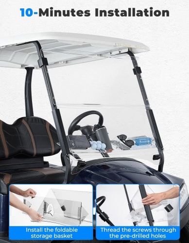 For club car precedent golf cart fold down windshield clear w/ storage 2004-2024