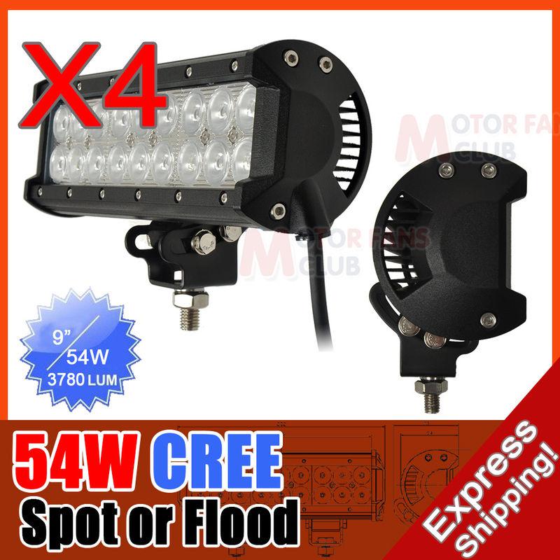 4x 9inch 54w cree led work light bar lamp 3780lm spot flood beam 72w/90w/120w