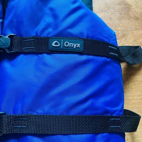 Onyx nylon adult universal life jacket blue #103000-500-004-12 user weight  90lb