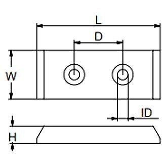 Martyr sea straner 3.8&#034; l x 1.5&#034; w x 0.5&#034; h zinc rectangular hull plate anode