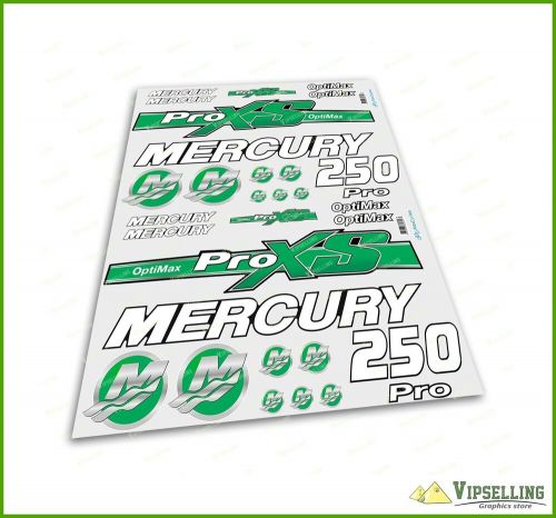 Mercury 250 hp optimax proxs outboadrs motor green laminated decals stickers kit