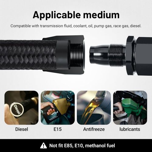 20 feet black an6 nylon &amp; stainless steel braided fuel oil gas line hose -6an