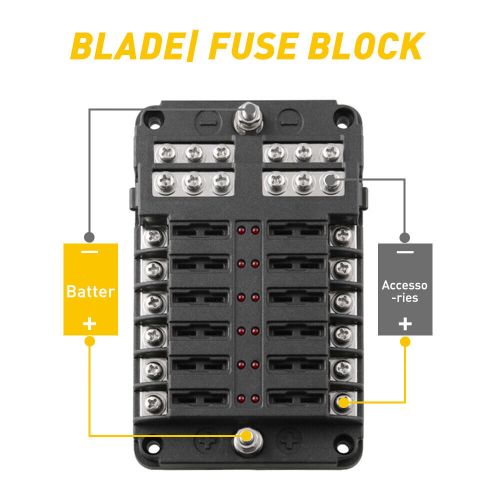 Universal way 12 car blade auto holder fuse box block with indicator led 12v