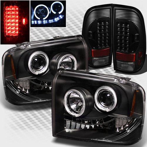 05-07 f250 f350 f450 superduty halo led projector headlights+led tail head light