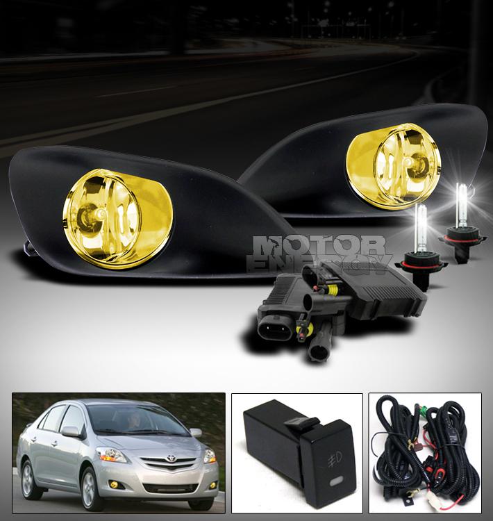 2006-2011 toyota yaris sedan 4dr bumper yellow fog lights+6k hid+harness+switch