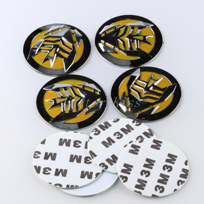 New 4pcs transformer hub cap wheel center emblem sticker decepticon yellow