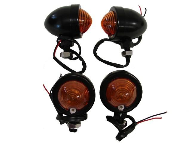 4~black/amber bullet turn signal lights for harley bobber custom chopper cruiser