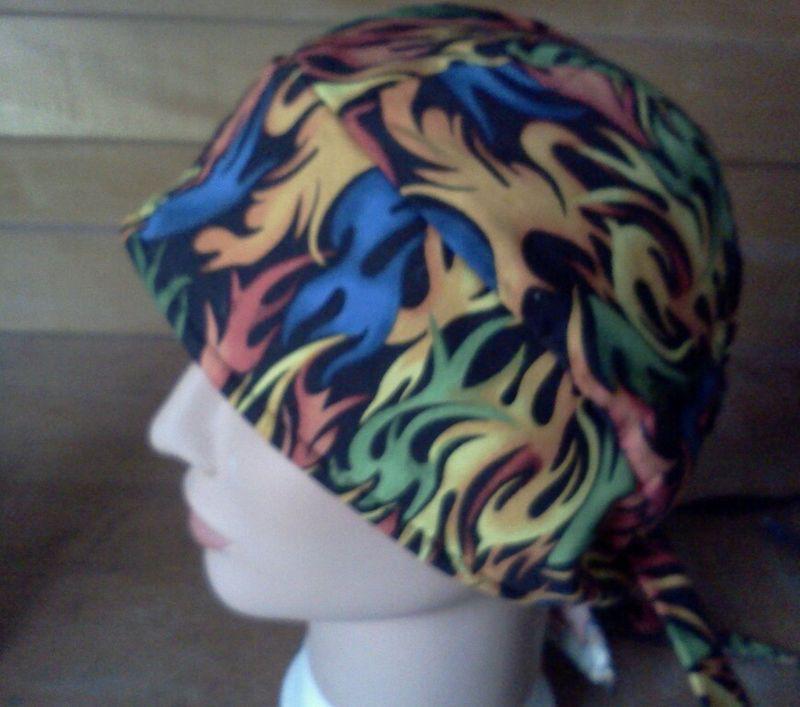 Multi color flames deluxe skull cap/ do rag new!!