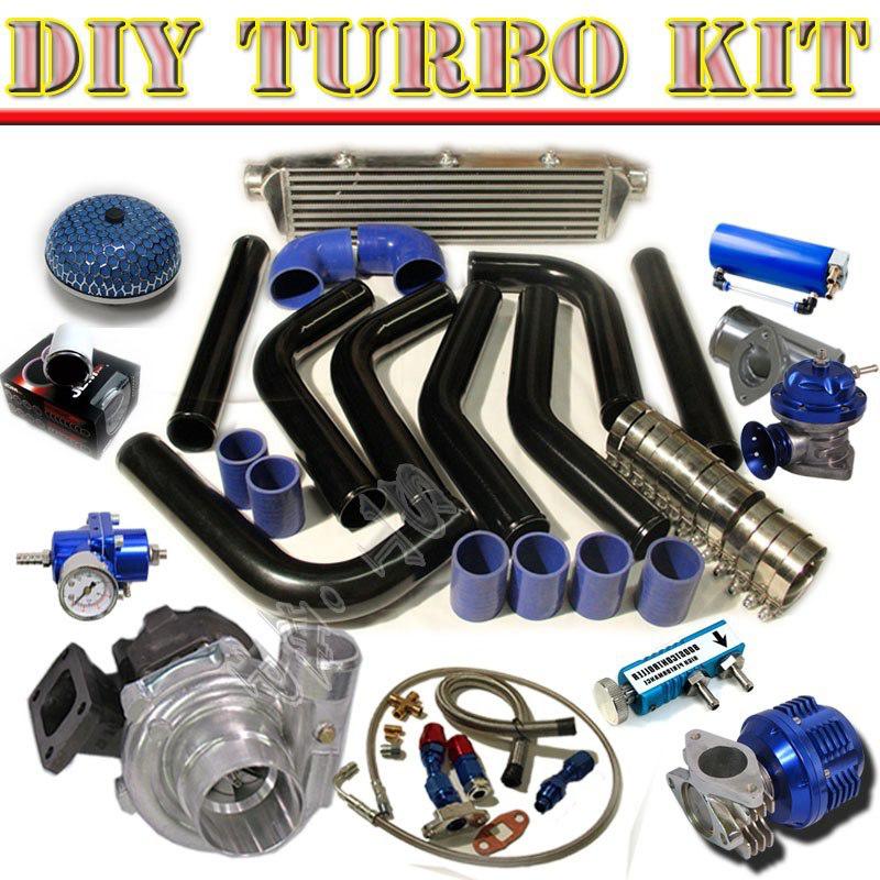 Diy t3/t4 turbo+28" intercooler+piping kit+bov type-rs+ line+wastegate blk/blue