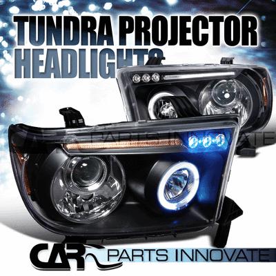 Toyota 08-12 tundra sequoia led halo projector headlights lamp black