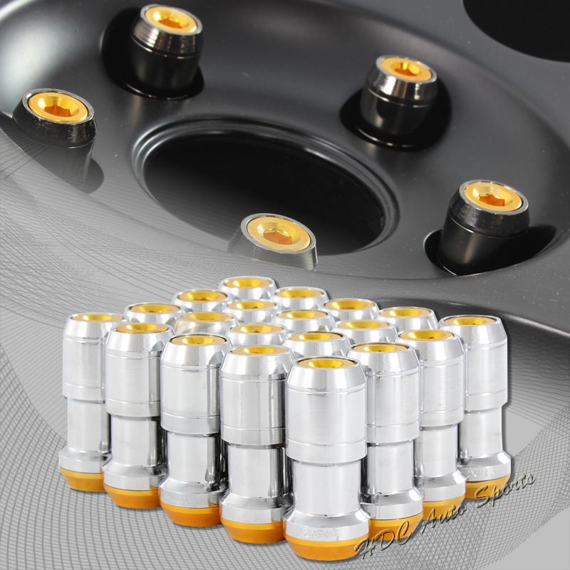 20 pcs m12 x 1.5mm thread pitch wheel rim tuner 1.9" long lug nuts gold / chrome