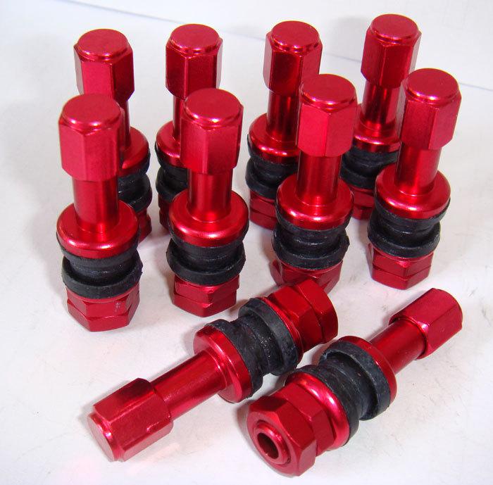 10 pcs. red aluminium tubeless tire valve stem caps.