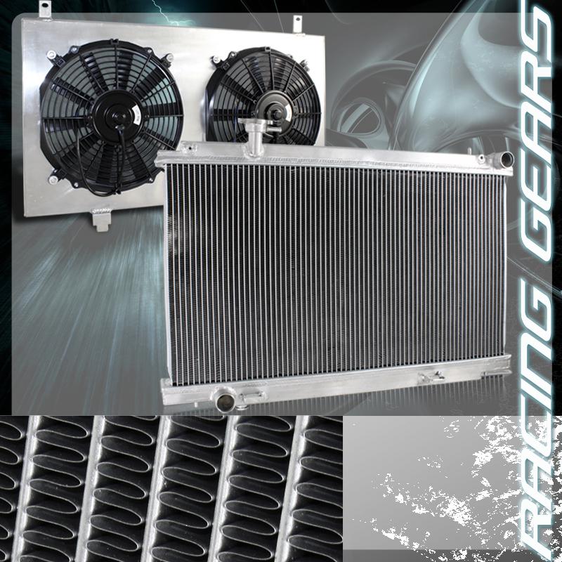 03-07 g35 03-09 350z manual transmission 2 row aluminum radiator + fan shroud