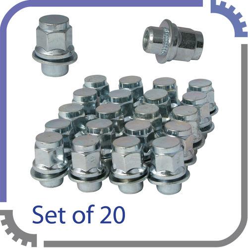 20pc oe mag style lug nuts with washer | 12x1.5 | toyota lexus (zinc / silver)