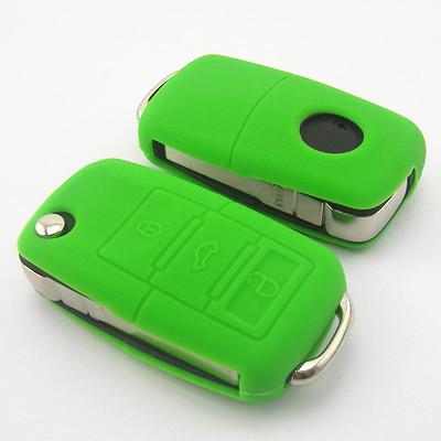 Green * silicone protective cover hold bag for vw remote key shell fob 3 buttons