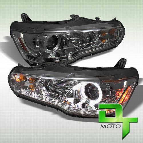 Smoked 08-12 lancer halo projector headlights + drl led strip light hid version